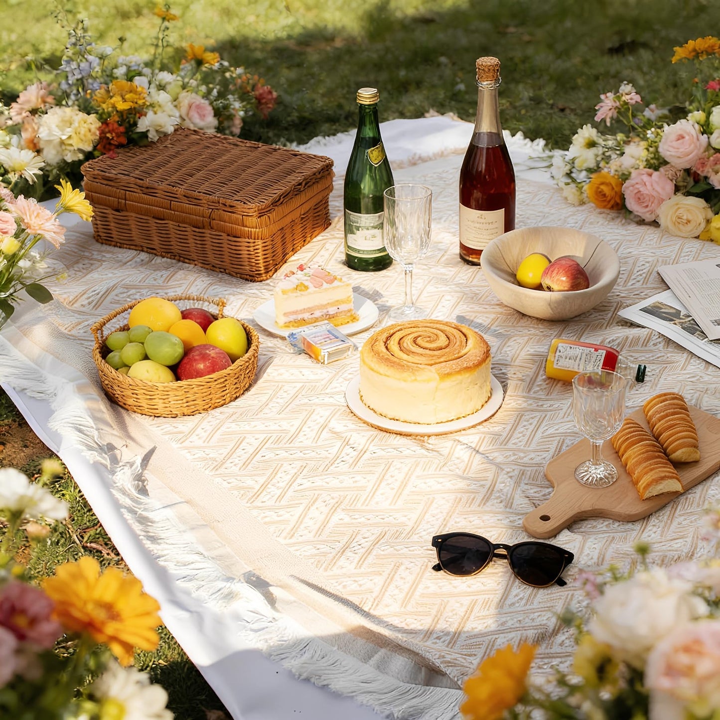 Outdoor Picnic Blanket Sandproof - Portable Lightweight T-Grid Picnic Mat for Beach, Camping, Park, Lawn, Concert & Wedding Photoshoot Indoor Bohemian Decor Machine Washable (70.8x90.5inch)