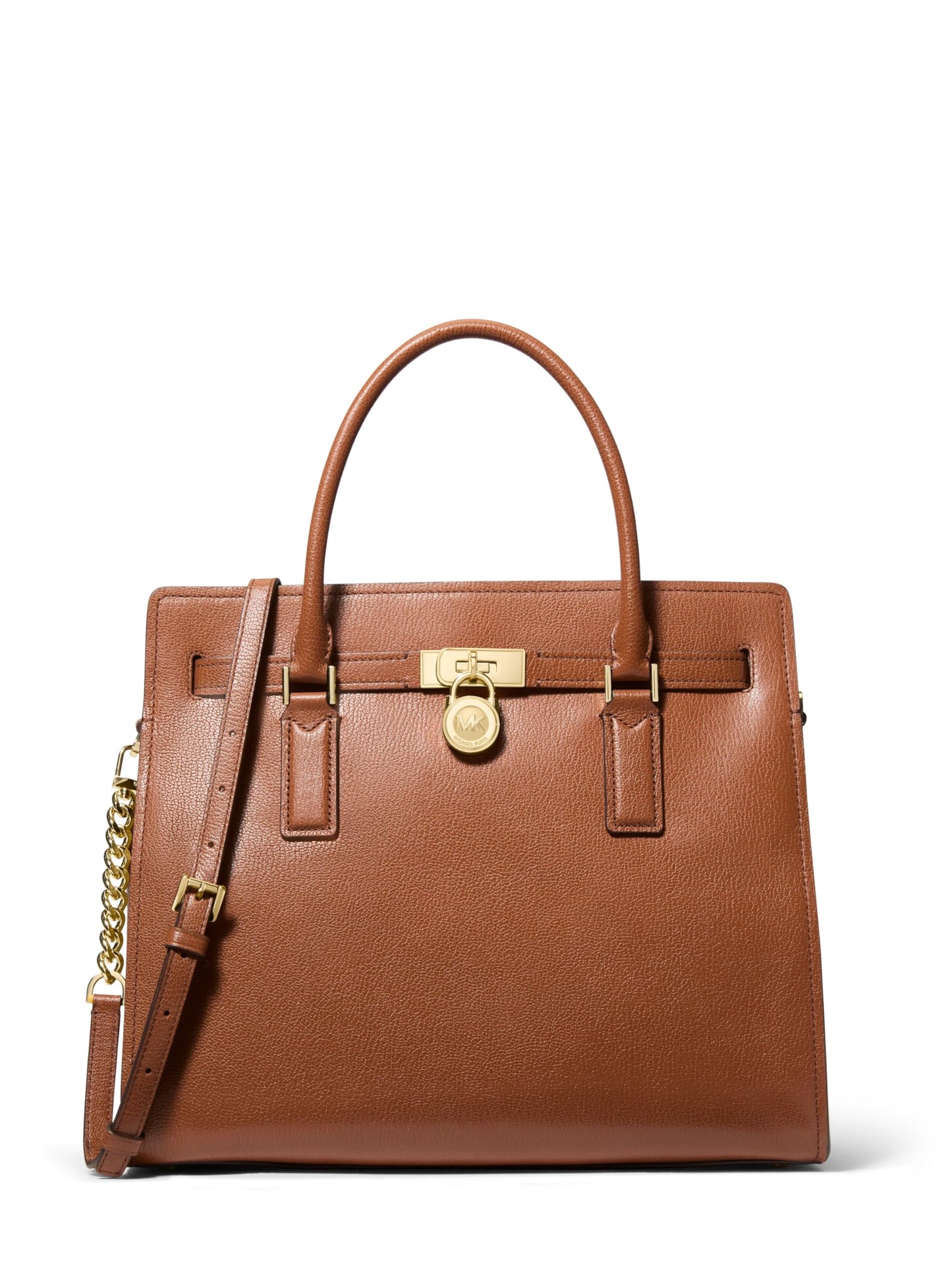 Michael Kors Hamilton Large Satchel, Gold-Tone Hardware/Urbino Leather/Luggage