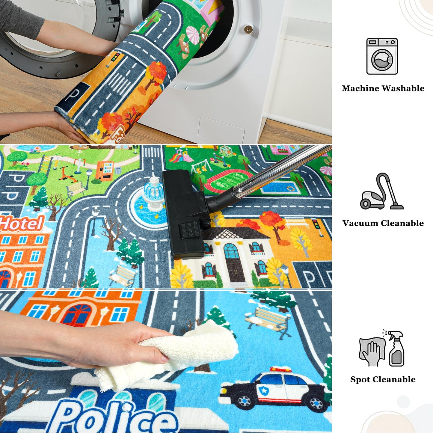 Car Rug for Kids Toy Cars, Town City Track Road Carpet Playmat with Non-Silp Backing, Traffic Playmat for Road Washable Rugs Four Seasons Theme Traffic Mat for Kids Room Bedroom Game Safe Area, 3'x4'