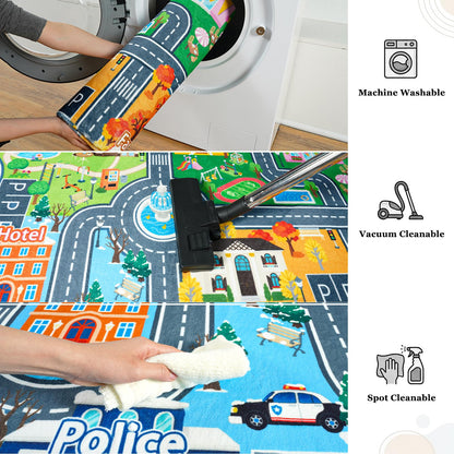 Car Rug for Kids Toy Cars, Town City Track Road Carpet Playmat with Non-Silp Backing, Traffic Playmat for Road Washable Rugs Four Seasons Theme Traffic Mat for Kids Room Bedroom Game Safe Area, 3'x4'