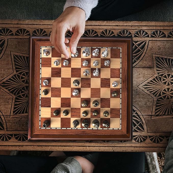 AMEROUS Wooden Chess Board Set with Pieces Storage for Adults Kids 12.5 Inch Chess Set with Metal Pieces Unique Chess Game for Tournament Professional Beginner