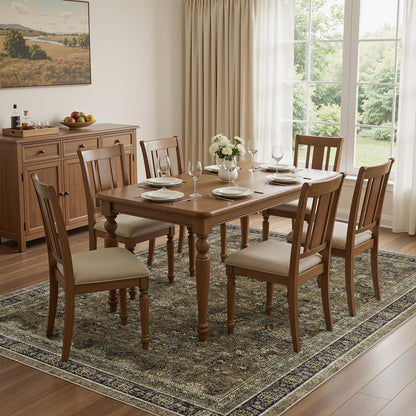 WITSHOCK 7x9 Area Rugs for Living Room: Boho Modern Dark Vintage Traditional Distressed, Washable Low Pile Non-Slip Carpet for Dining Room Bedroom Nursery Kids Playroom, Brown Olive Green