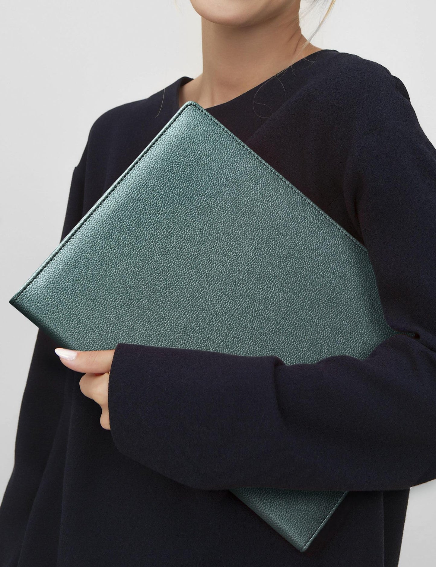 Mymazn Padfolio Portfolio Folder, Faux Leather Interview Resume Folder with Document Organizer & Business Card Holder, Letter-Sized Notepad Legal Pad Holder for Men Women (Grey Green)