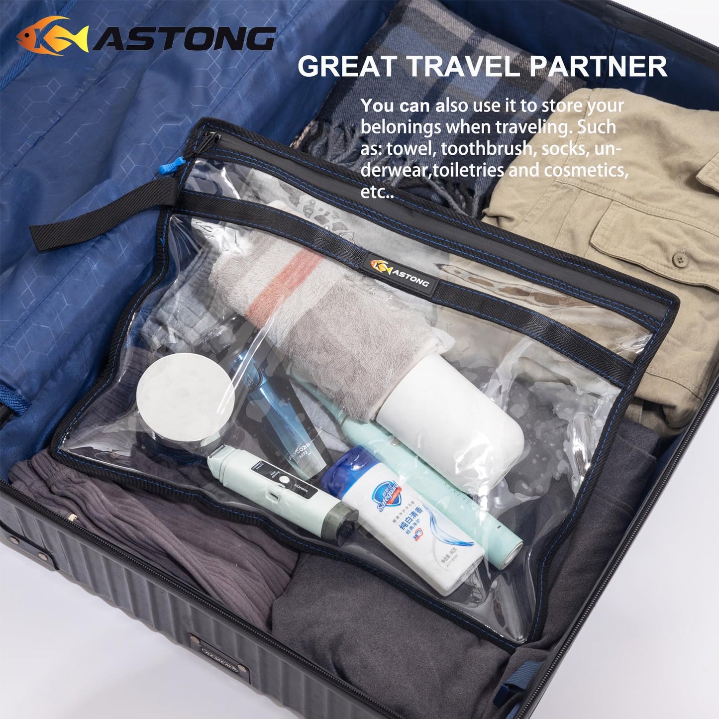 KASTONG 2 Layer Water-resistant Fishing Bait PVC Clear Storage Bag BaitShield Tackle Bag Storage for Bait Tackle Lures Soft Plastics and Fishing Gear Large Capacity 2 Size (4Pcs Medium)