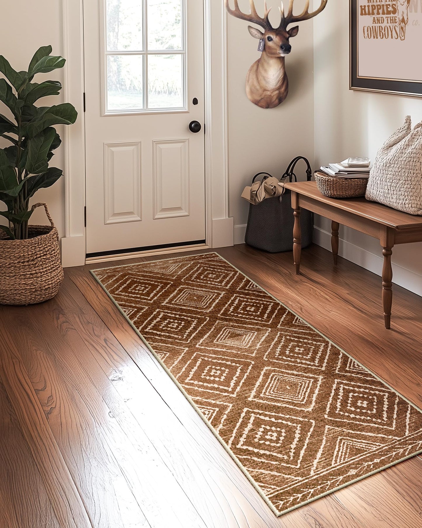 BESTSWEETIE Area Rug 2x6 Rug Machine Washable Non-Slip Low Pile Print Pattern Western Rug for Living Room Bedroom Entryway Tribal Series -Yellowbrown/Cream