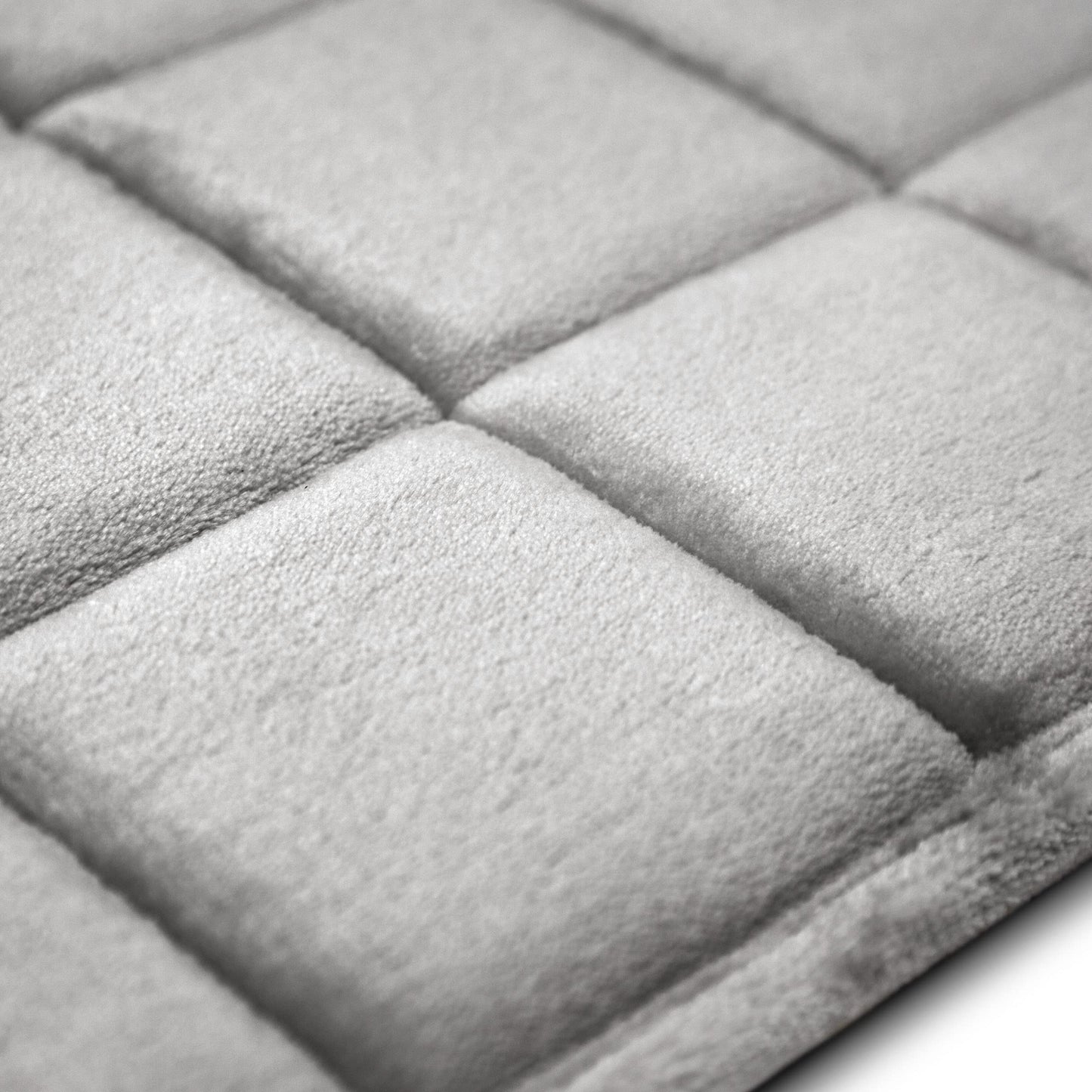 MICRODRY - Luxurious Square-Embroidered Memory Foam Bathroom Rug, Charcoal-Infused Bath Rug with Skid-Resistant Base, Absorbent Kitchen, Room & Bathroom Rugs, 16 x 24 inches, Light Grey
