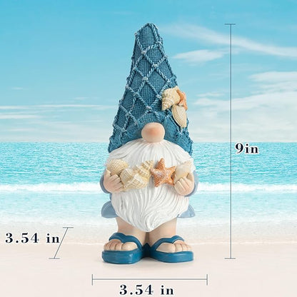 Garden Sea Gnome Statue Decoration Indoor Resin Beach Gnome Sculpture for Home Office Desktop Bathroom, Summer Pool Decoration Gifts (Holding a Shell)