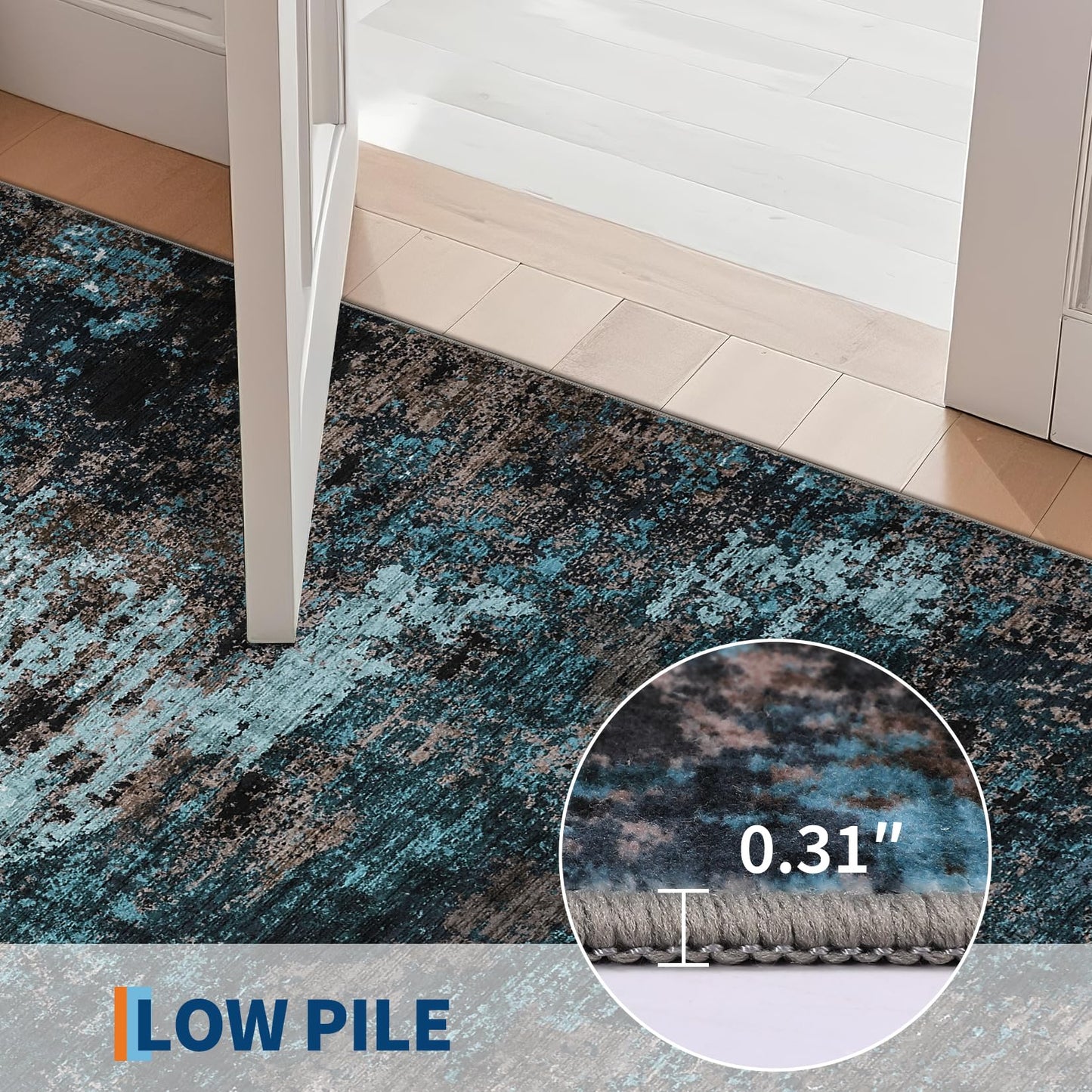 GarveeHome Washable Area Rugs 2x6 Non-Slip Abstract Runner Rugs, Ultra-Soft Low Pile Floor Cover, Stain Resistant Contemporary Indoor Floor Carpet for Hallway, Bedroom, Laundry, Blue Green