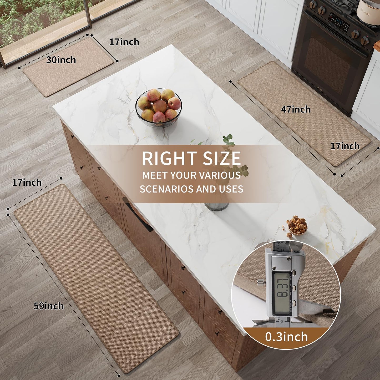 YDKGL Kitchen Rugs Mat Non Slip Washable, Linen-Look 0.3" Thick Soft Cushioned Absorbent Kitchen Mats for Floor, Mild Anti-Fatigue Runner Rug Sink Mat Laundry Standing Mats, Easy Clean, Brown 17"x30"