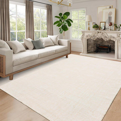 GarveeHome Washable Rugs 10x13 Area Rug for Living Room, Modern Solid Rug with Non Slip Backing, Plain Rug for Bedroom, Distressed Stain Resistant Accent Rug for Dining Room Farmhouse Dorm, Beige