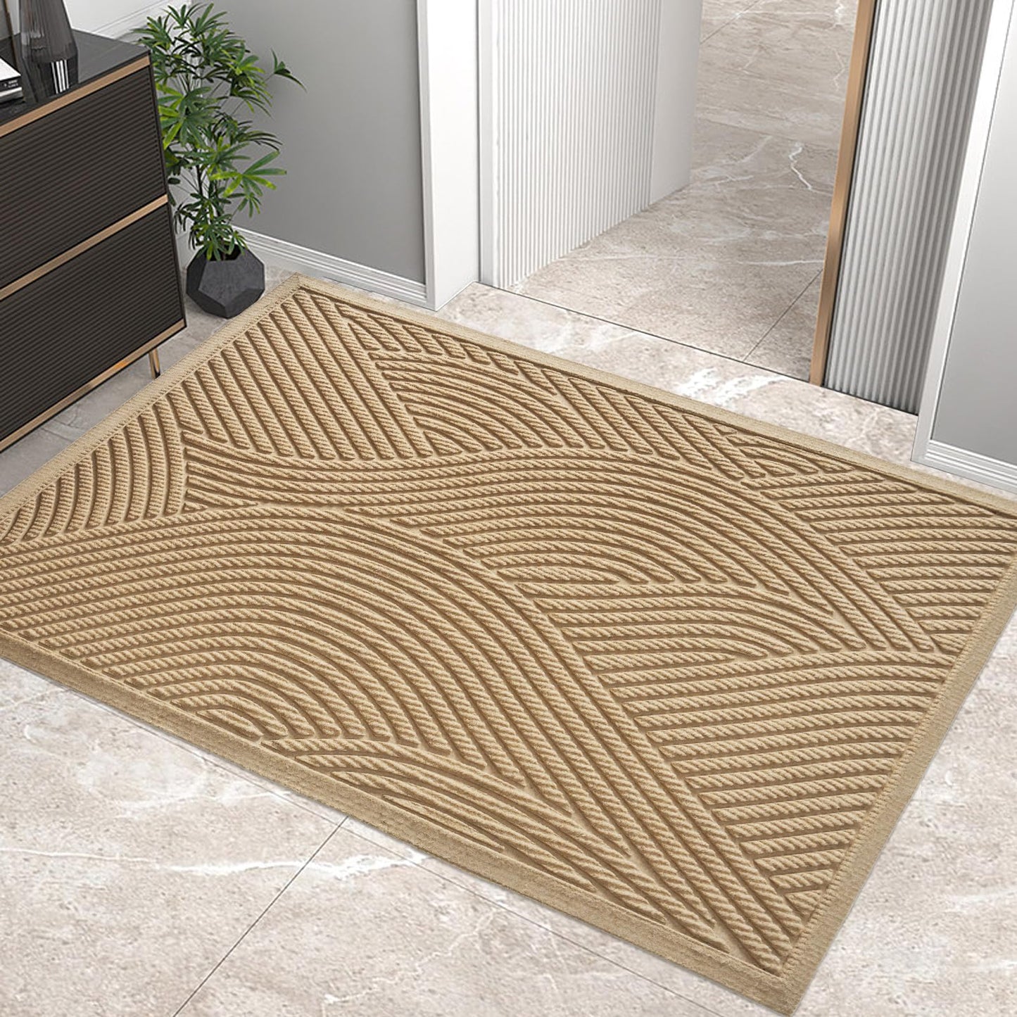 HIYARD Sturdy Front Door Mat, Absorbent Muddy Dirt Resist Welcome Door Mats Outdoor Indoor, Stain and Fade Resistant, Non-Slip Backing Entry Mat Low Profile Doormat for Entryway, 60×36, Beige