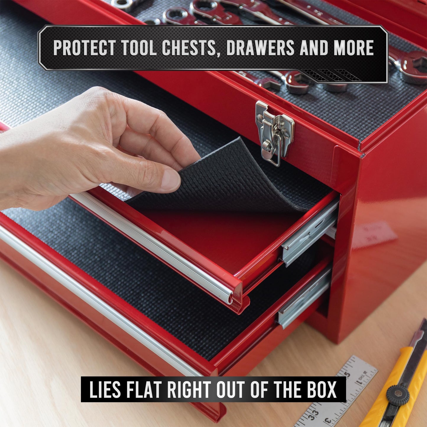 Precision Defined Professional Grade Tool Box Liner, Black | Tool Box Drawer Liner, Shelf Liner Non Slip Mat, Thick Cabinet Shelf Liner, Toolbox Drawer Liners, Tool Chest, Workbench Mat (24 ft x 18")