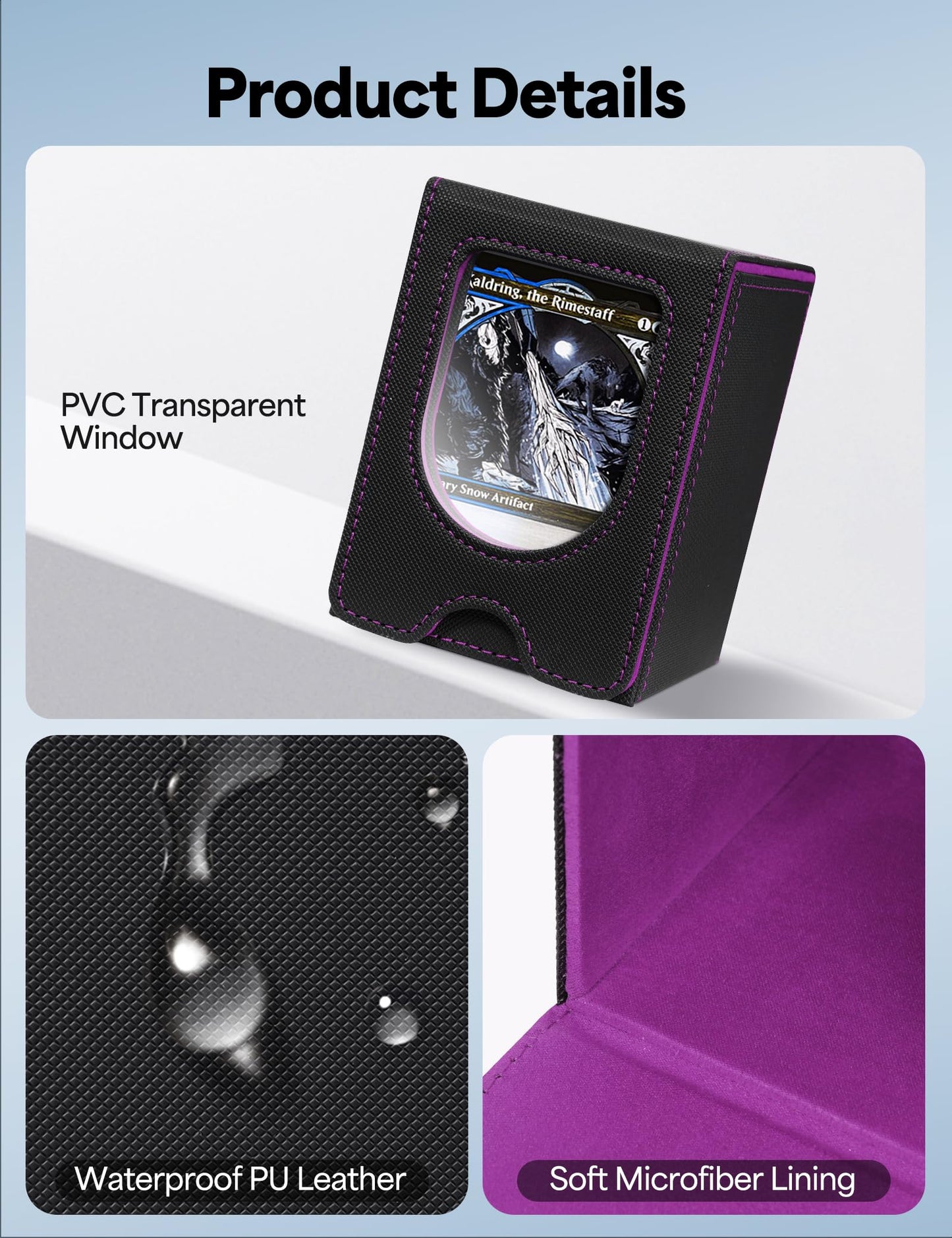 banloga Card Deck Box for MTG Commander, Card Case Holds 100+ Double-Sleeved Cards, Magic Card Box Fits for TCG/PTCG/CCG Card with 2 Dividers (Black&Purple)