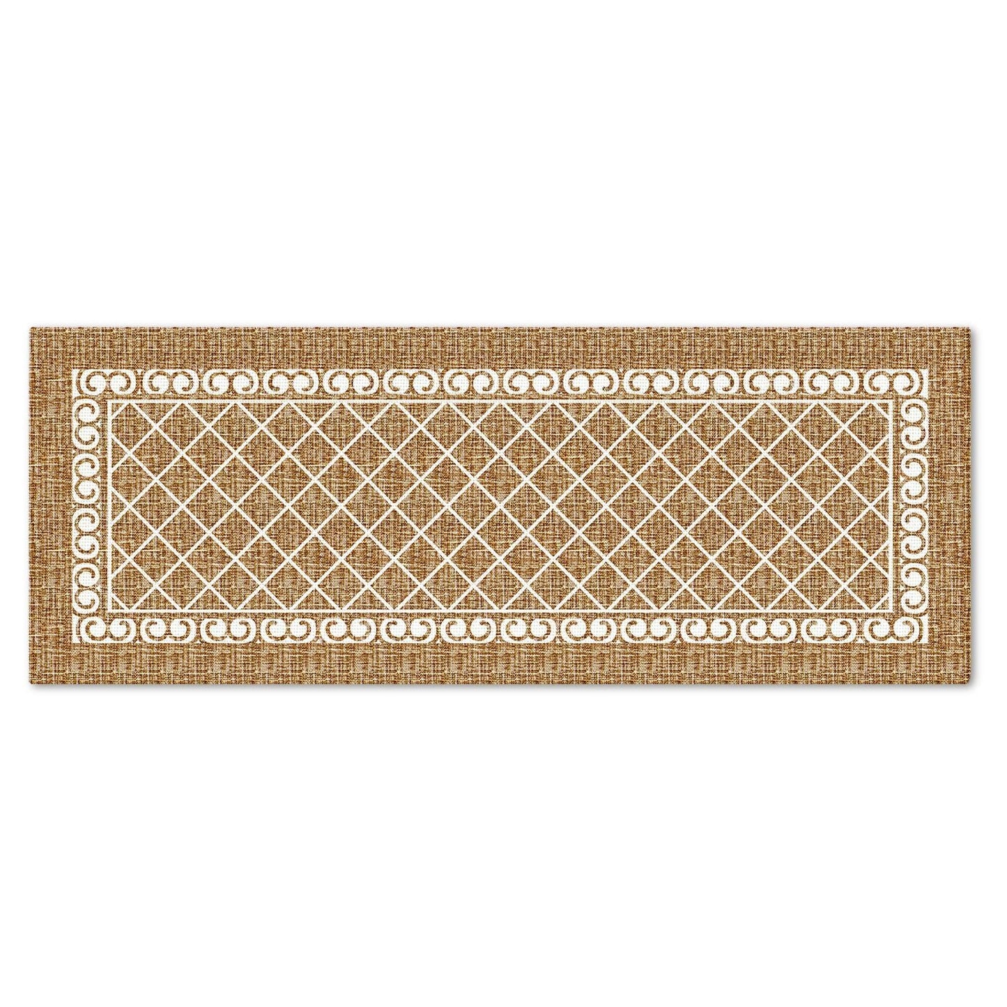 Artoid Mode Beige Washable Diamond Stripe Retro Doormat, Non Slip Absorbent Natural Rubber Back Door Mat Floor Mat 17x47 Inch