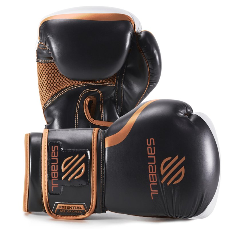 Sanabul Essential Gel Boxing Gloves for Men & Women, Kickboxing MMA, Muay Thai Gloves and Heavy Bag Training Punching & Sparring, Black/Copper 10 oz