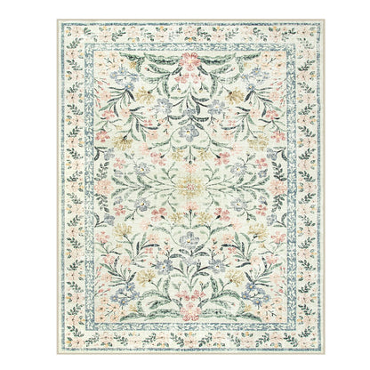 Lahome Sylvie Boho Rugs for Living Room, Washable Large 8 x 10 Area Rugs for Bedroom Non Slip, Soft Ultra-Thin Distressed Floral Throw Carpet for Office Dining Room, Cream/Multi