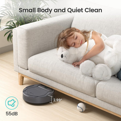 Lefant M210P Robot Vacuum Cleaner, Super Thin, Powerful Suction, Quiet, Self-Charging, Ideal for Pet Owners, Cleans Hard Floors to Medium-Pile Carpets, 120 Mins Runtime, APP/WiFi/Alexa Control, Gray