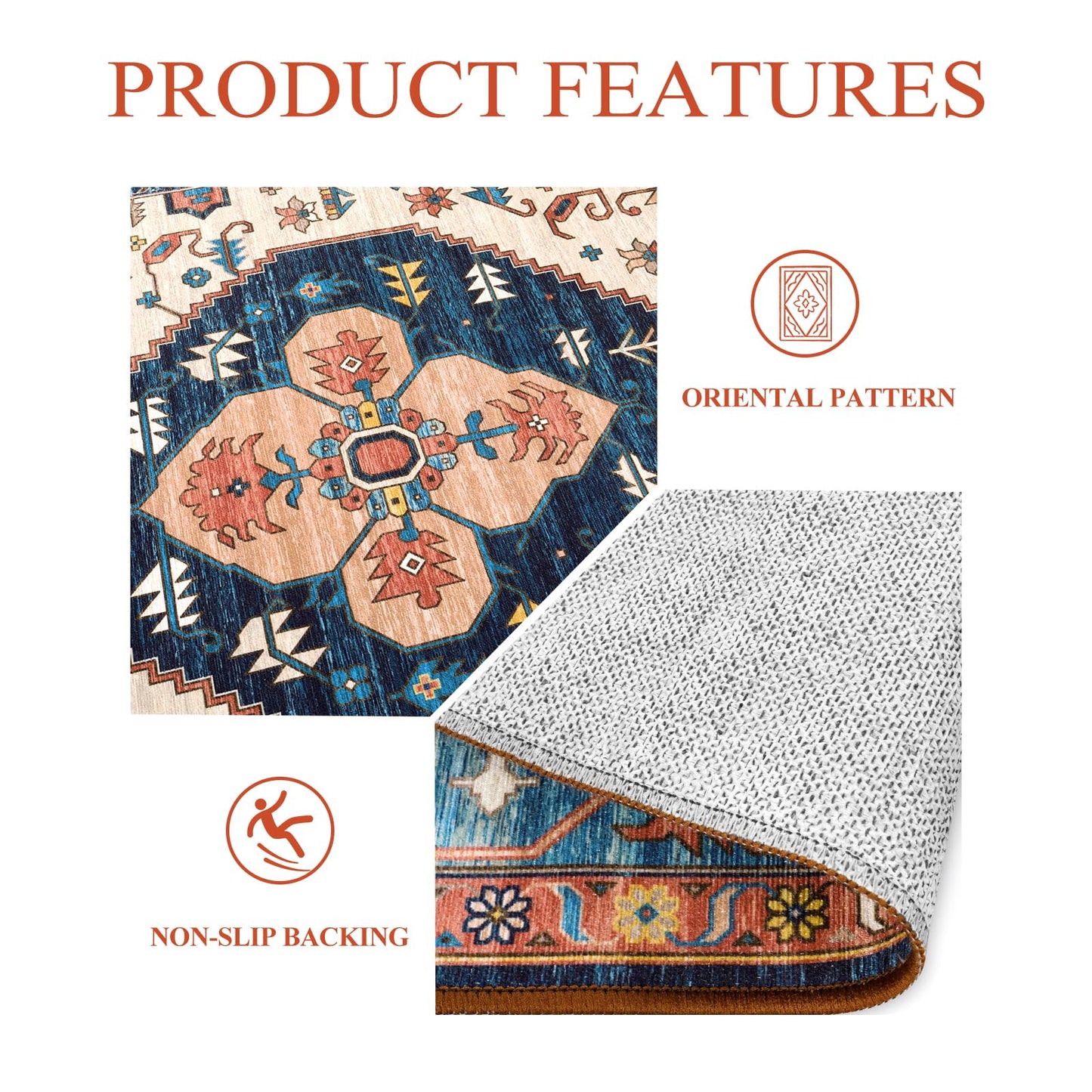 Lahome Boho 2x5 Hallway Runner Rug - Non-Slip Low-Pile Kitchen Washable Runner Oriental Distressed Throw Bathroom Rug Carpet for Entrance Bedroom Laundry Room Adelyn