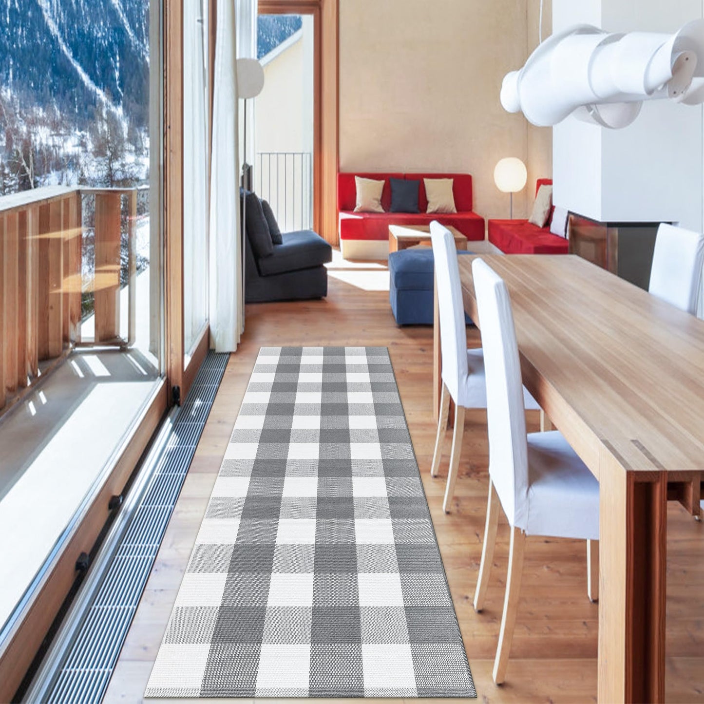 Aoczes Buffalo Plaid Runner Rug 2x6 Feet Grey and White Checkered Runner Rug Cotton Woven Farmhouse Floor Mat Washable Rugs for Hallway Kitchen Laundry Bedroom Living Room