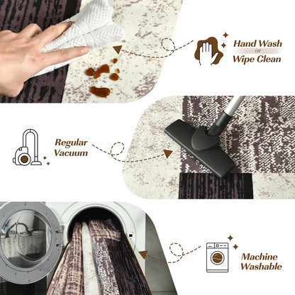 Large Area Rugs,Modern Geometric Patchwork Floor Decor for Bedroom Aesthetic Carpet, Rockwood Collection, Indoor Rugs for Living Room Dining Room Nursery Office Machine Washable Rug, 4x6 Ft Chocolate
