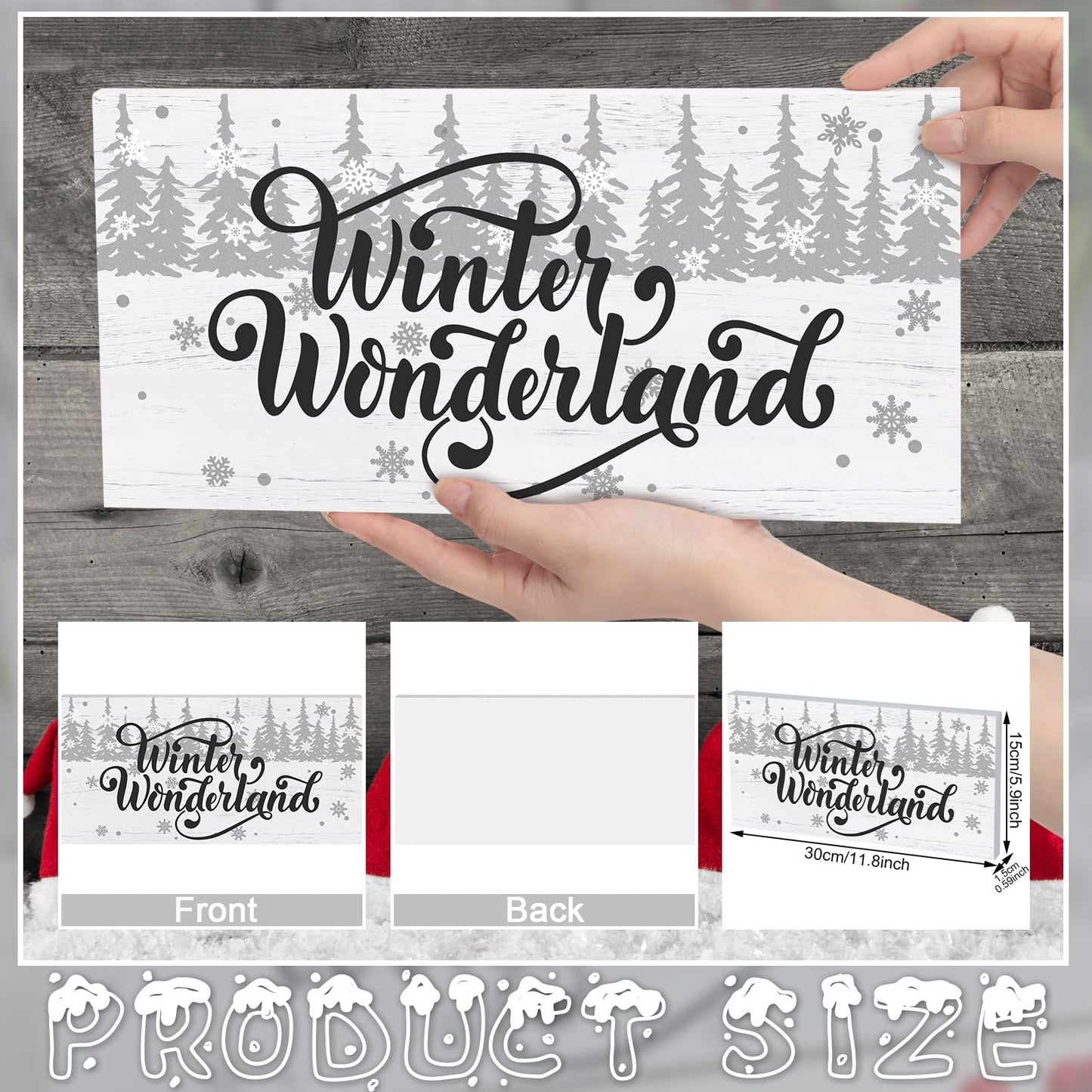 Yousoontic Winter Wonderland Wood Box Sign Plaque White Farmhouse Winter Wooden Christmas Decor Table Decor 12 x 6 Inch Rustic Christmas Tree Block Sign for Holiday Table Home House Kitchen