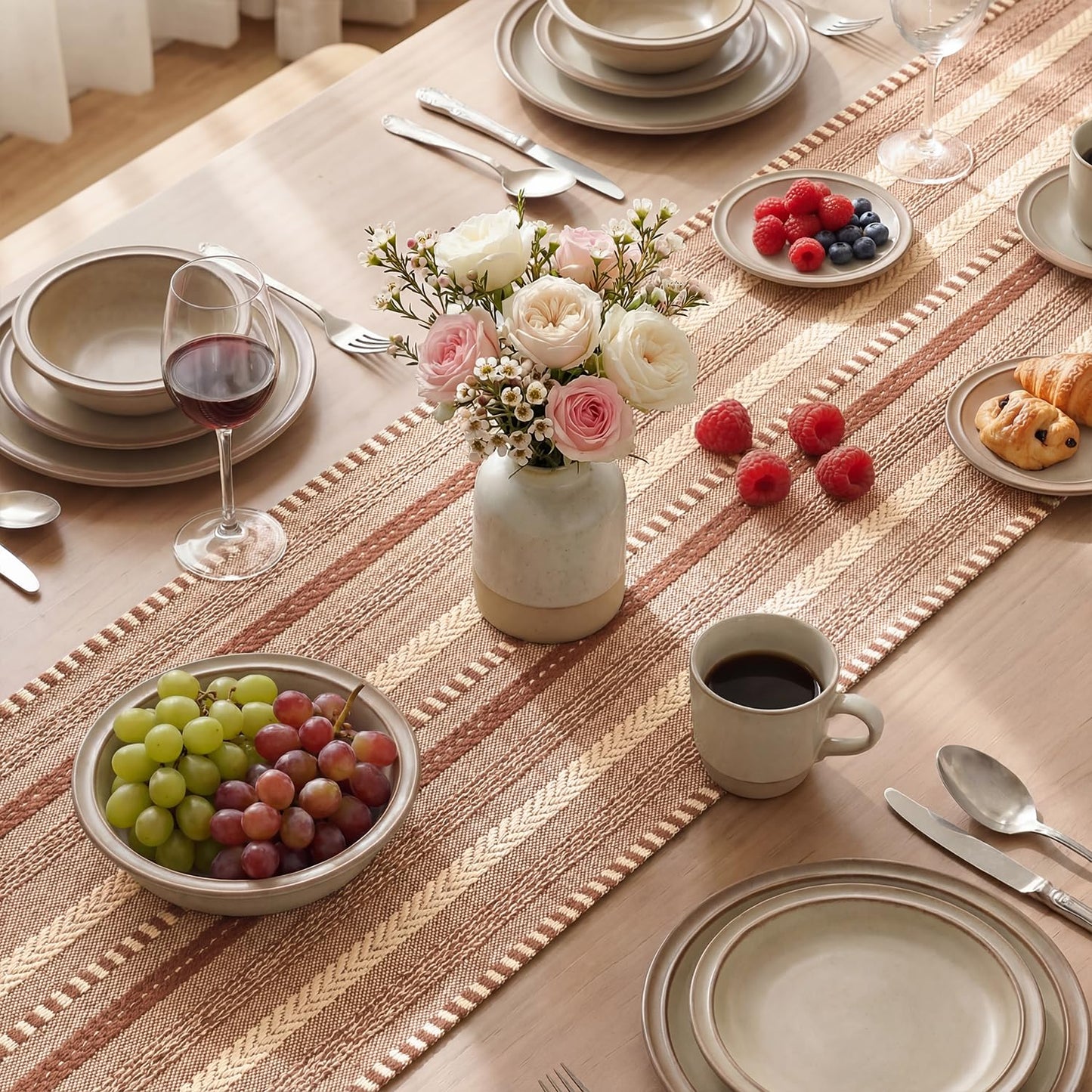 Artoid Mode Caramel Farmhouse Woven Table Runner, Seasonal Holiday Rustic Kitchen Dining Table Decoration for Home Party Decor 12x72 Inch