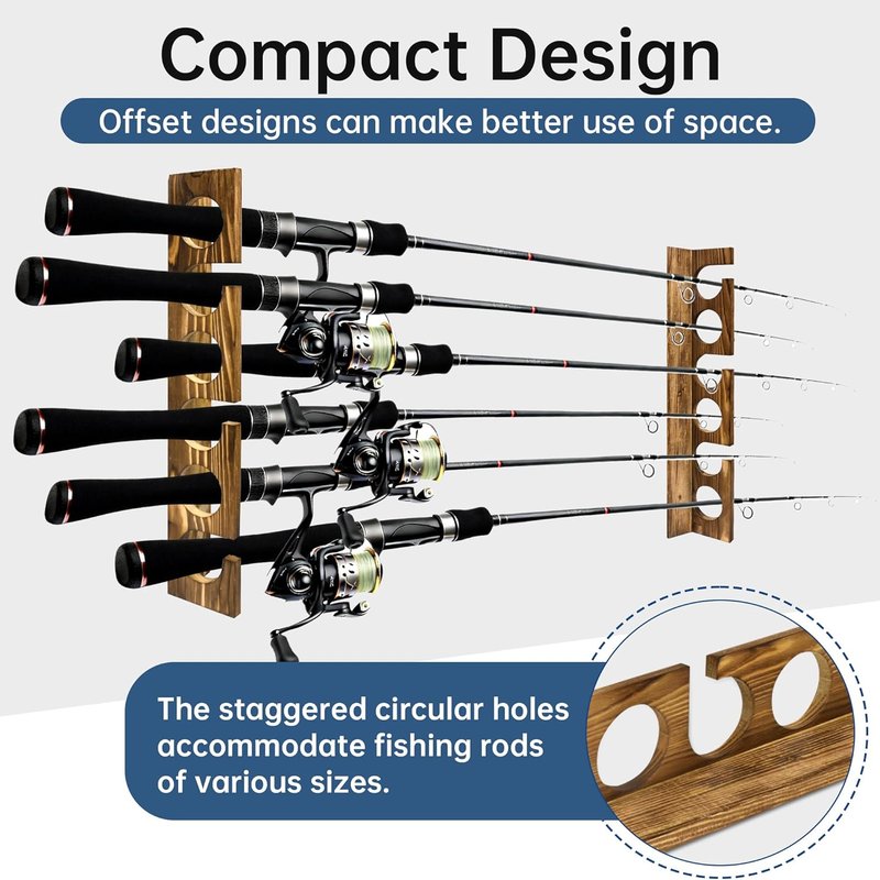 Fishing Rod Holders - Wall or Ceiling Mounted Rack for Up to 6 Fishing Poles | Garage Organization Solution