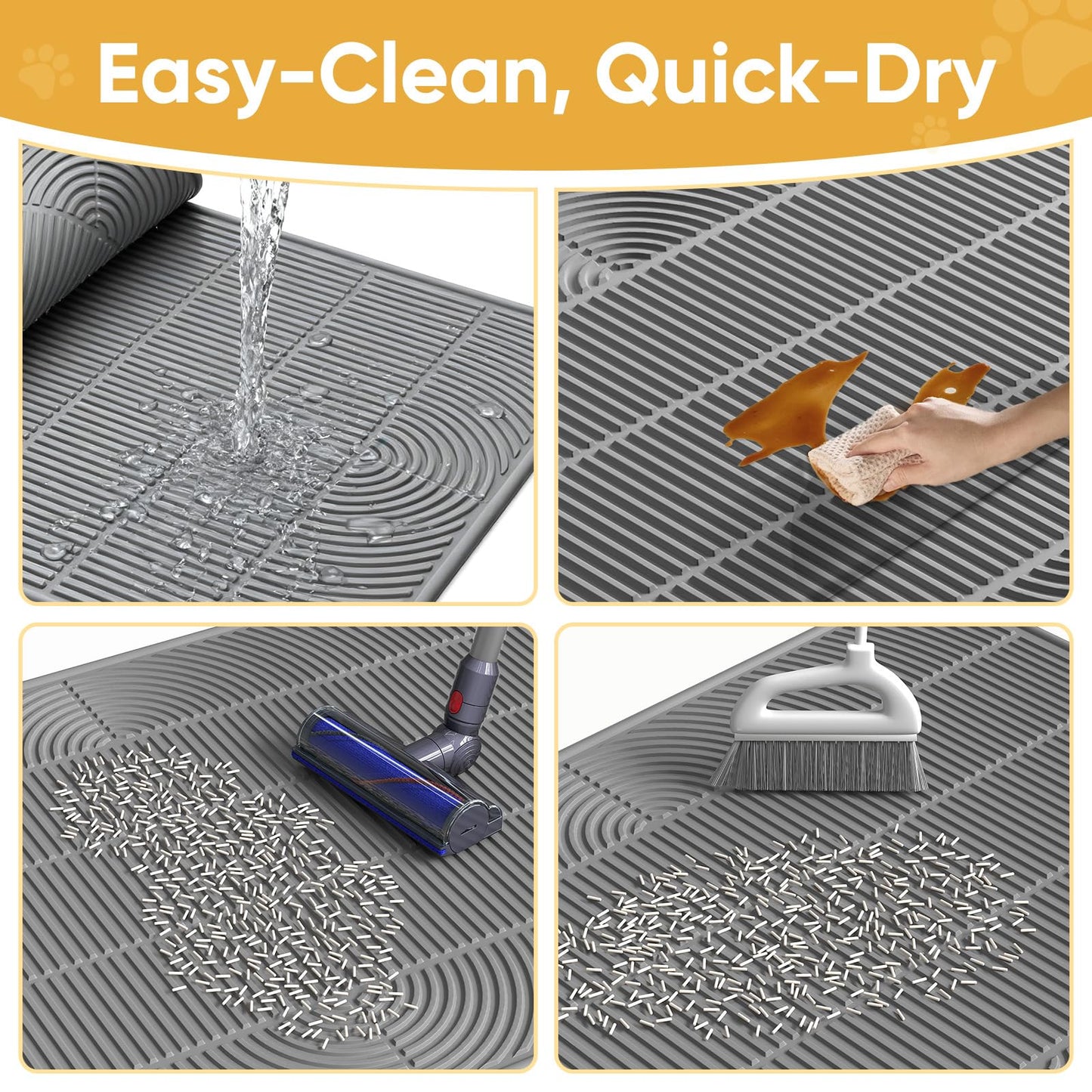 TRZZ XXL Extra Large Cat Litter Mat, Silicone Litter Box Mat for Floor, Waterproof & Non-Slip, Easy to Clean, Cat Litter Trapping Mat & Kitty Litter Catcher for Scatter Control (Gray)