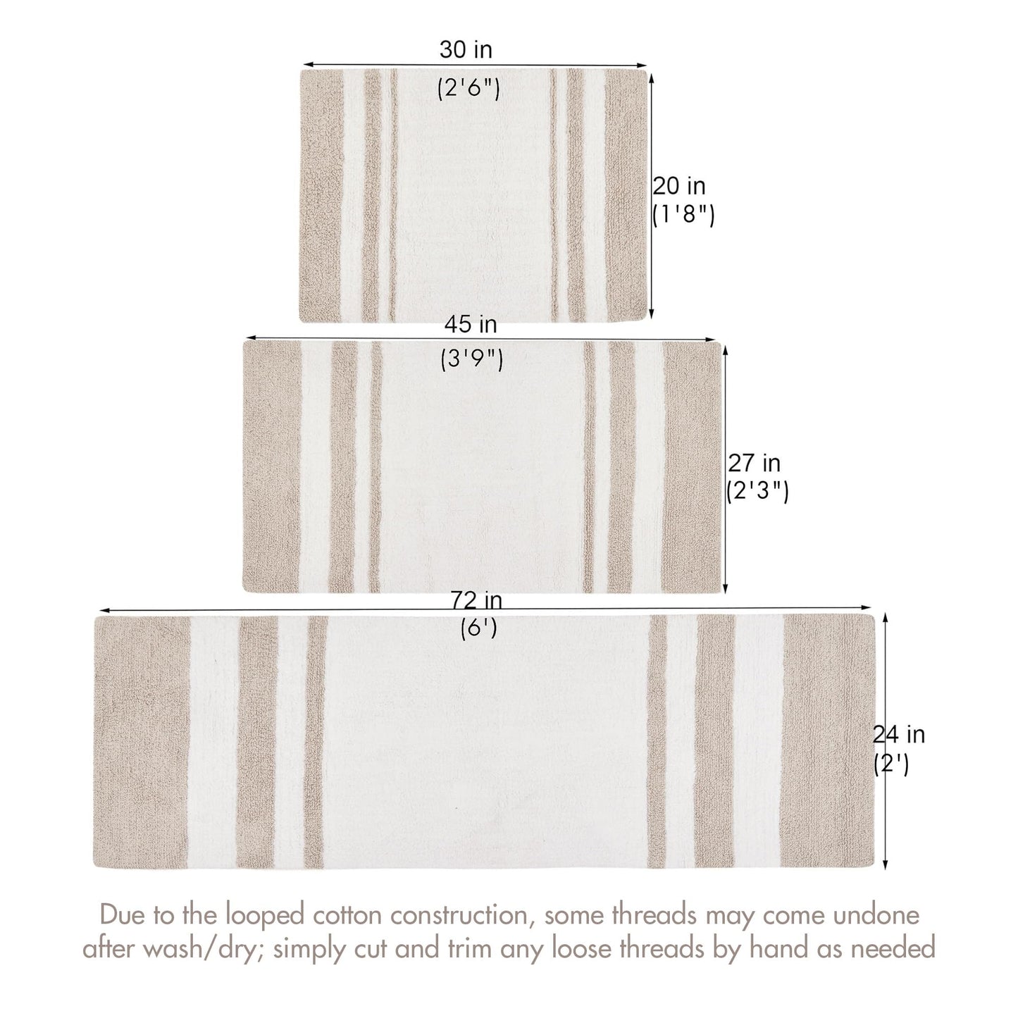 Madison Park Reversible Spa Rug 100%-Cotton Striped Ultra Soft Water Fast Bath Non-Slip Absorbent Quick Dry Mats for Tub, Shower Room, and Bathroom, 20x30, Taupe (Pack of 1)