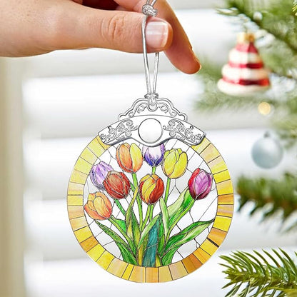 Tulip Flower Ornament – Christmas Decoration & Christmas Ornament; Stained Glass Holiday Decoration (Holiday Present, Bauble Present, Gift Idea, Gift Exchange) | Heirloom Keepsakes