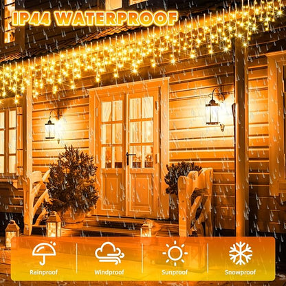66 Ft 640 LED Christmas Icicle Lights Extra Long 8 Modes Waterproof Icicle String Light with 120 Drops, Fairy Hanging Lights Decor with Remote for Xmas Wedding Indoor Outdoor Warm White