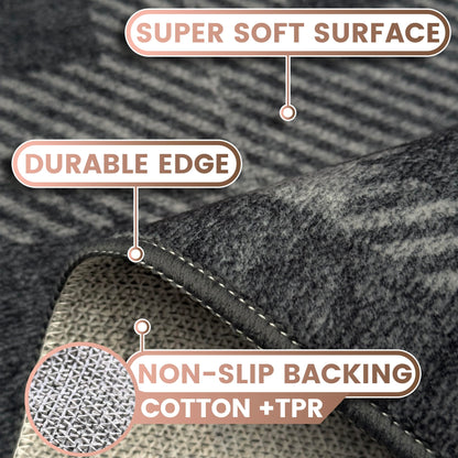 Washable 5x7 Checkered Rug for Living Room, Black Grey Checkerboard Modern Minimalist Large Foldable Area Rugs, Ultrathin Low Pile Soft Nonslip Indoor Carpet for Office Bedroom Playroom Classroom Dorm