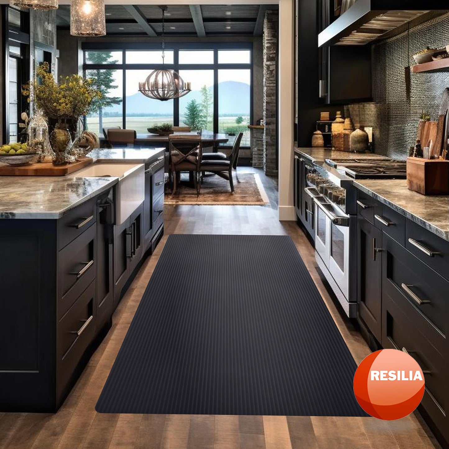 RESILIA Black Plastic Floor Runner - Embossed Wide Rib Waterproof Vinyl, Heavy Duty Protector Mat for Indoor Hardwood, Hard Floors, Garage, Entryway, Kitchen, & Outdoor Use, 27” x 6’, Made in the USA
