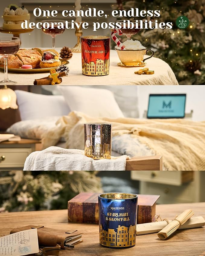 M&SENSE Pine Forest Christmas Candles, Large Winter Scented Soy Candles, Cracking Wooden Wick 18oz 100 Hours Long Lasting Clean Burn, Luxury Holiday Gifts for Relaxation, Stress Relief