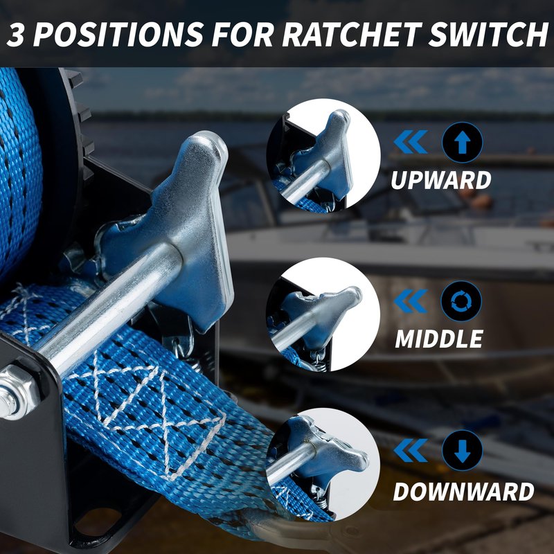 AC-DK 1600lbs Heavy Duty Boat Trailer Winch with 26FT Strap, 2-Way Ratchet & 4:1 Gear Trailer Winch, Portable Hand Crank Winch for Boat, Truck, Trailer, RV, ATV, Jet Ski