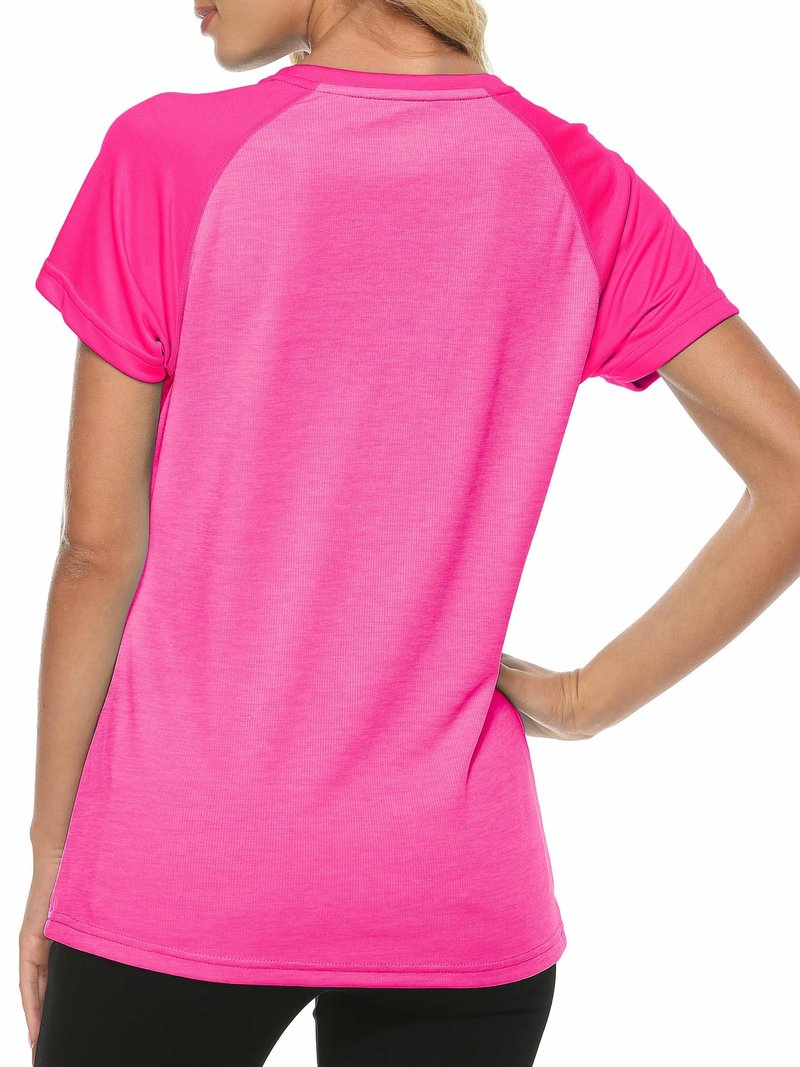 MoFiz Lady's Short Sleeve Sports Top Shirts UPF 50+ Sun Protection Lightweight Athletic Gym Workout T-Shirts for Women Rose Red L