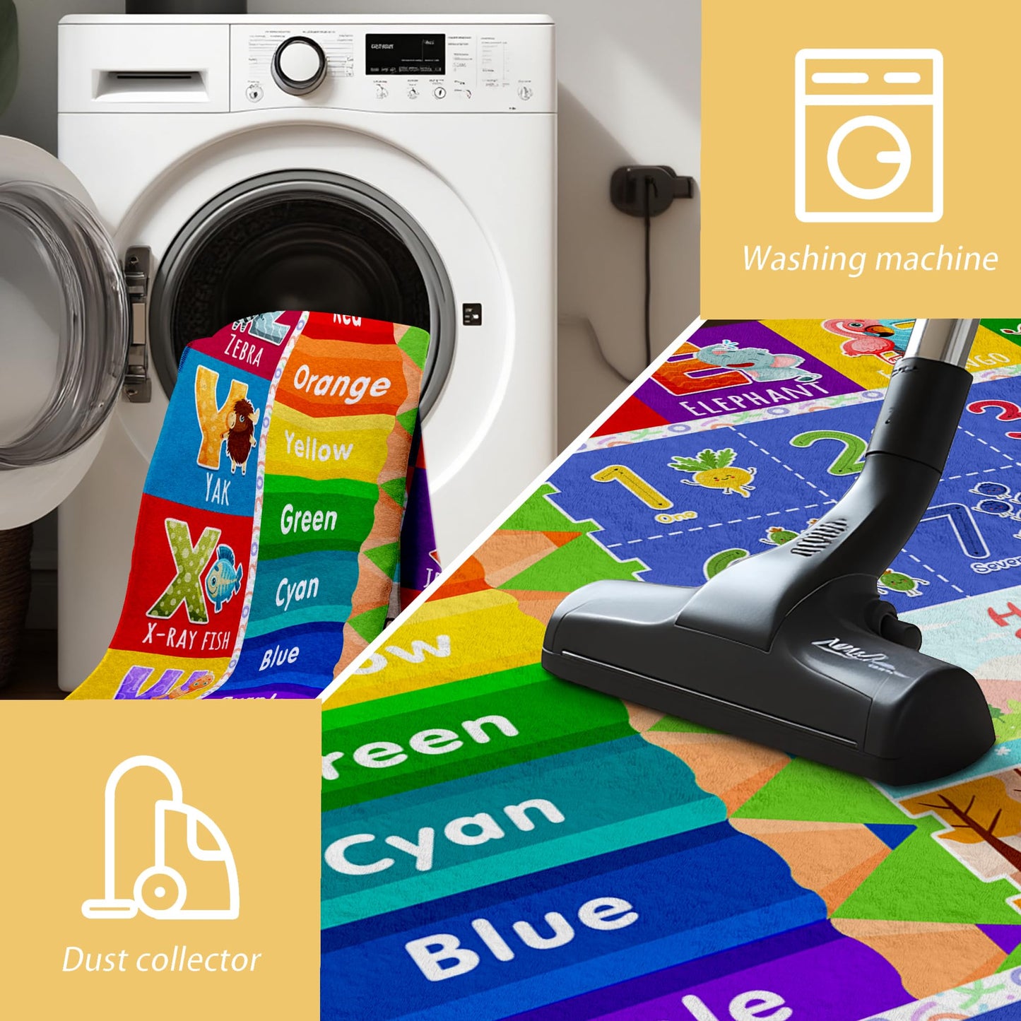5x7 Kids Rug for Classroom & Playroom - ABC Alphabet Educational Area Rug with Animals Numbers & Colors - Non-Slip Carpet Playmat for Nursery Preschool Elementary