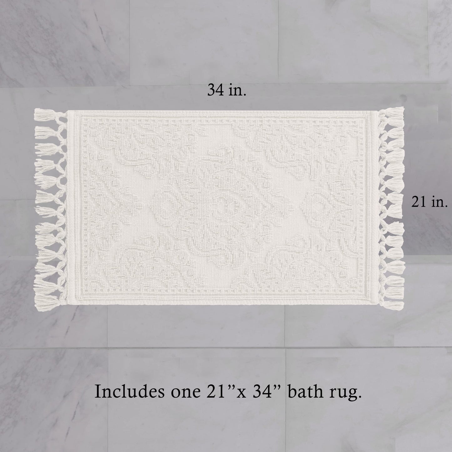 Jean Pierre - Ricardo Bath Mat, Woven Fringe Bathroom Rugs, 100% Cotton, Premium Bathroom Decor - Measures 21" x 41" - White