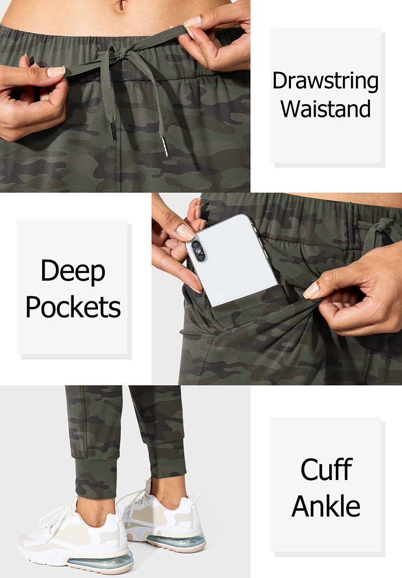 SANTINY Women's Joggers Pants Pockets Drawstring Running Sweatpants for Women Lounge Workout Jogging(Camo Dark Olive Multi__S)