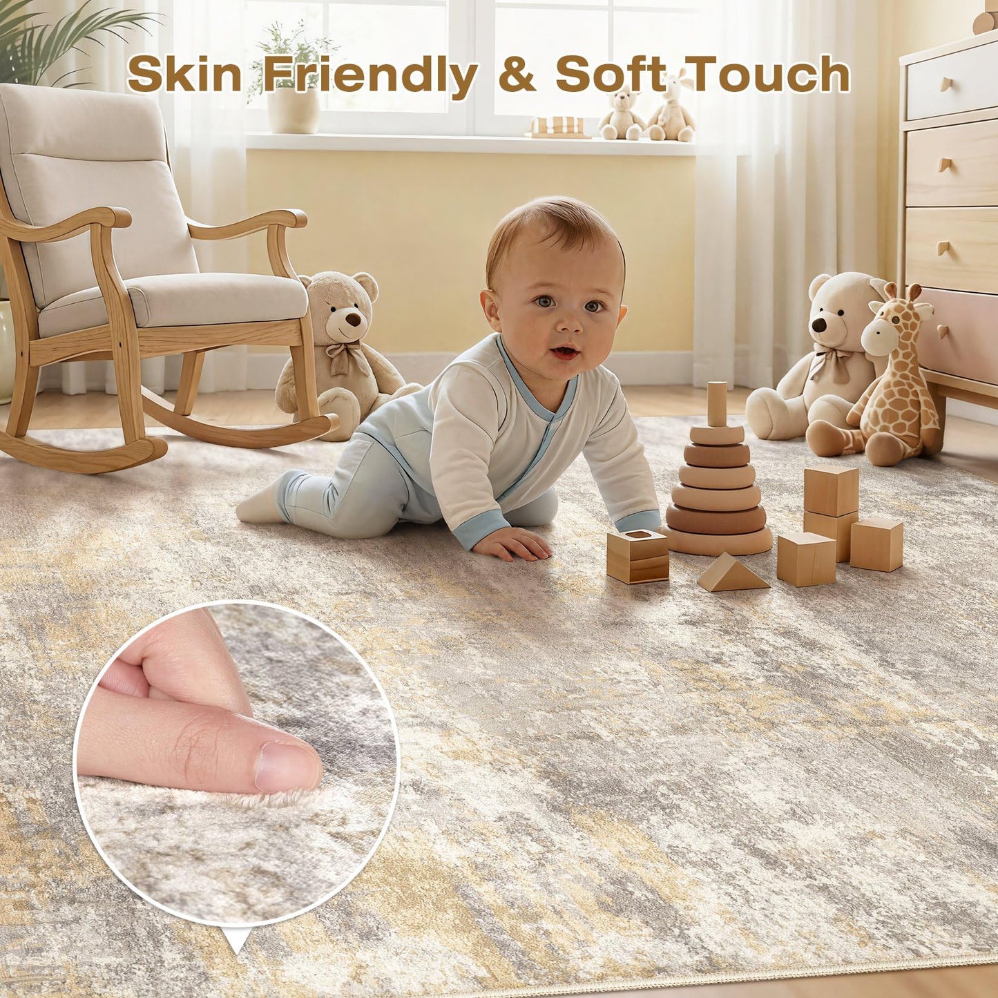 cotiled Abstract 8x10 Area Rug Soft Neutral Non Slip Carpet