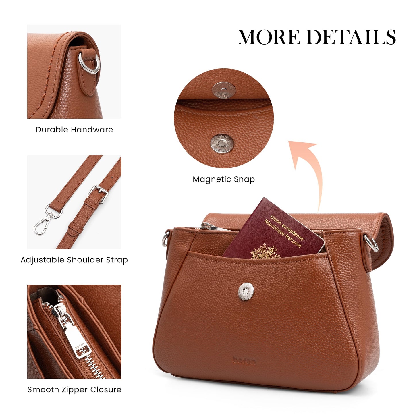 befen Genuine Leather Purses for Women Trendy, Women's Small Cross Body Saddle Bag Purse with RFID Card Slots - Cognac Brown Crossbody Bags 2026 Summer
