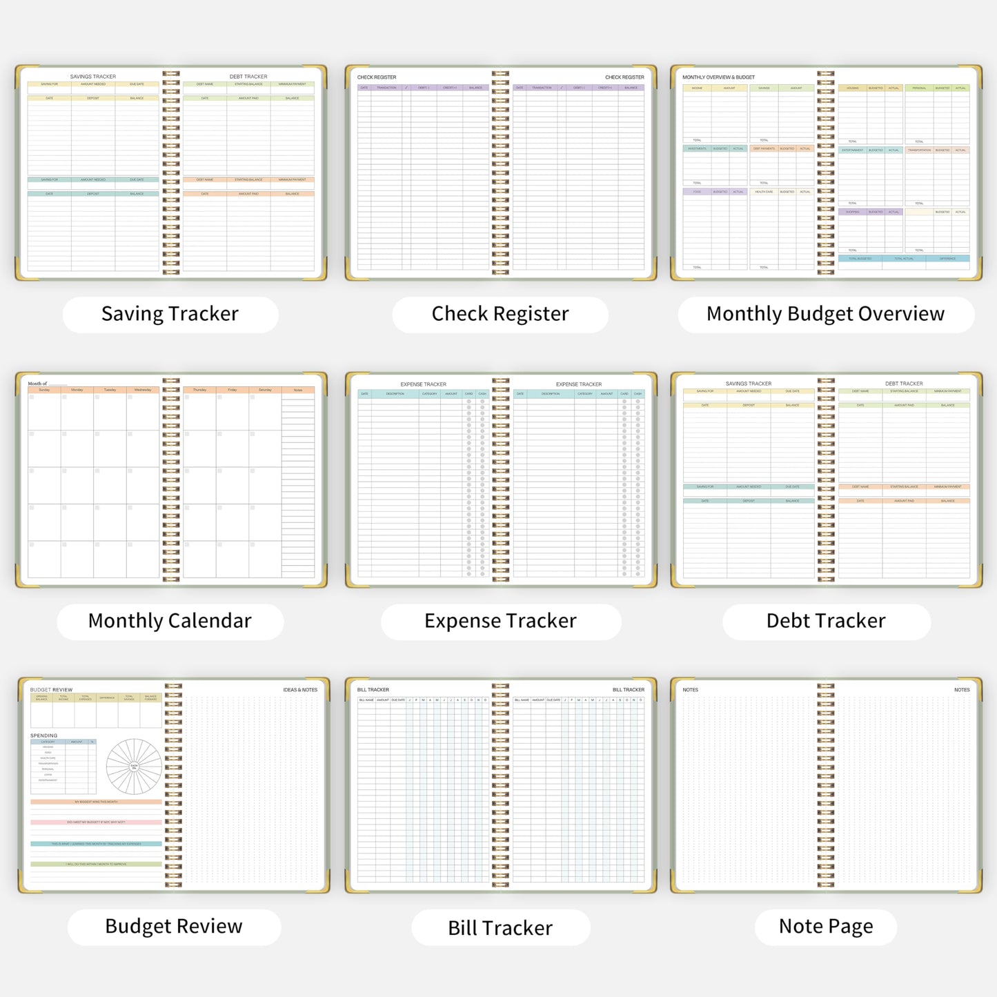Budget Planner - Monthly Budget Book B5, Undated 12 Month Expense Tracker Notebook with Metal Corner Protectors & Bill Organizer, Hard Cover Financial Account Book for Women Men Home Business, Green