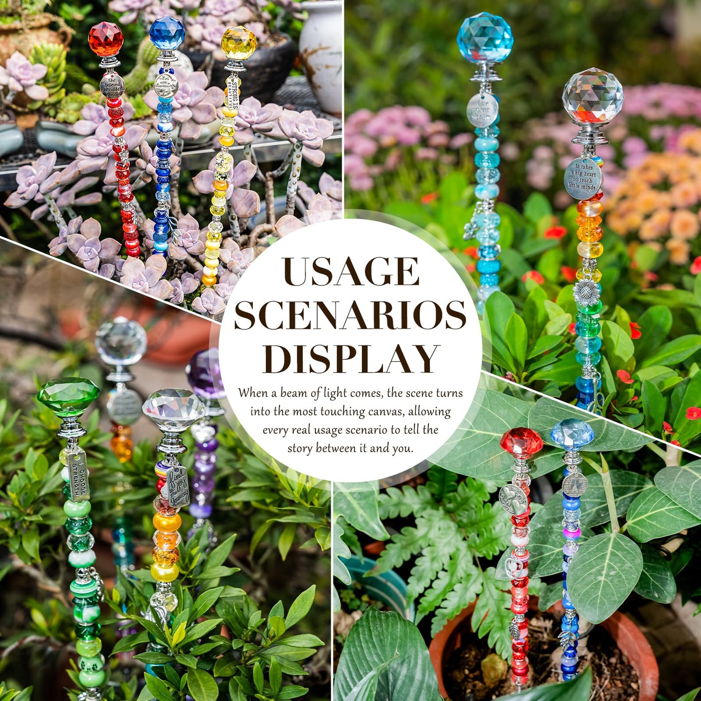 513Pcs DIY Beaded Garden Stakes, Fairy Wand Kit Garden Stakes Decorative with 18 Threaded Rod, Crystal Top, Large Holes Bead for Christmas Plants Garden Outdoor&Indoor Decorative（12IN）