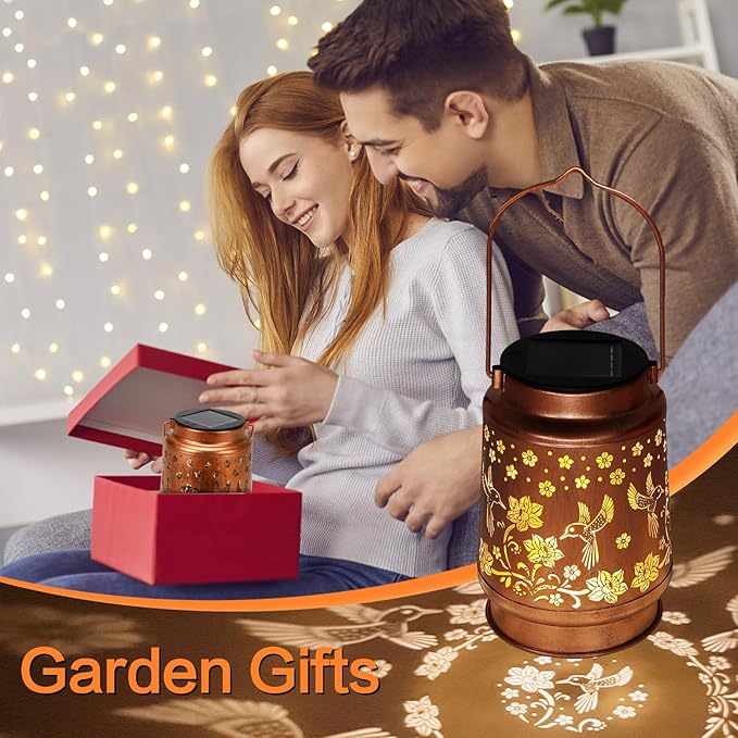 Solar Lanterns Outdoor Waterproof Hummingbird Garden Decor Birthday Gifts for Women Mom Grandma Hanging Solar Lights Metal Solar Decoration Outside for Yard,Patio,Backyard,Porch