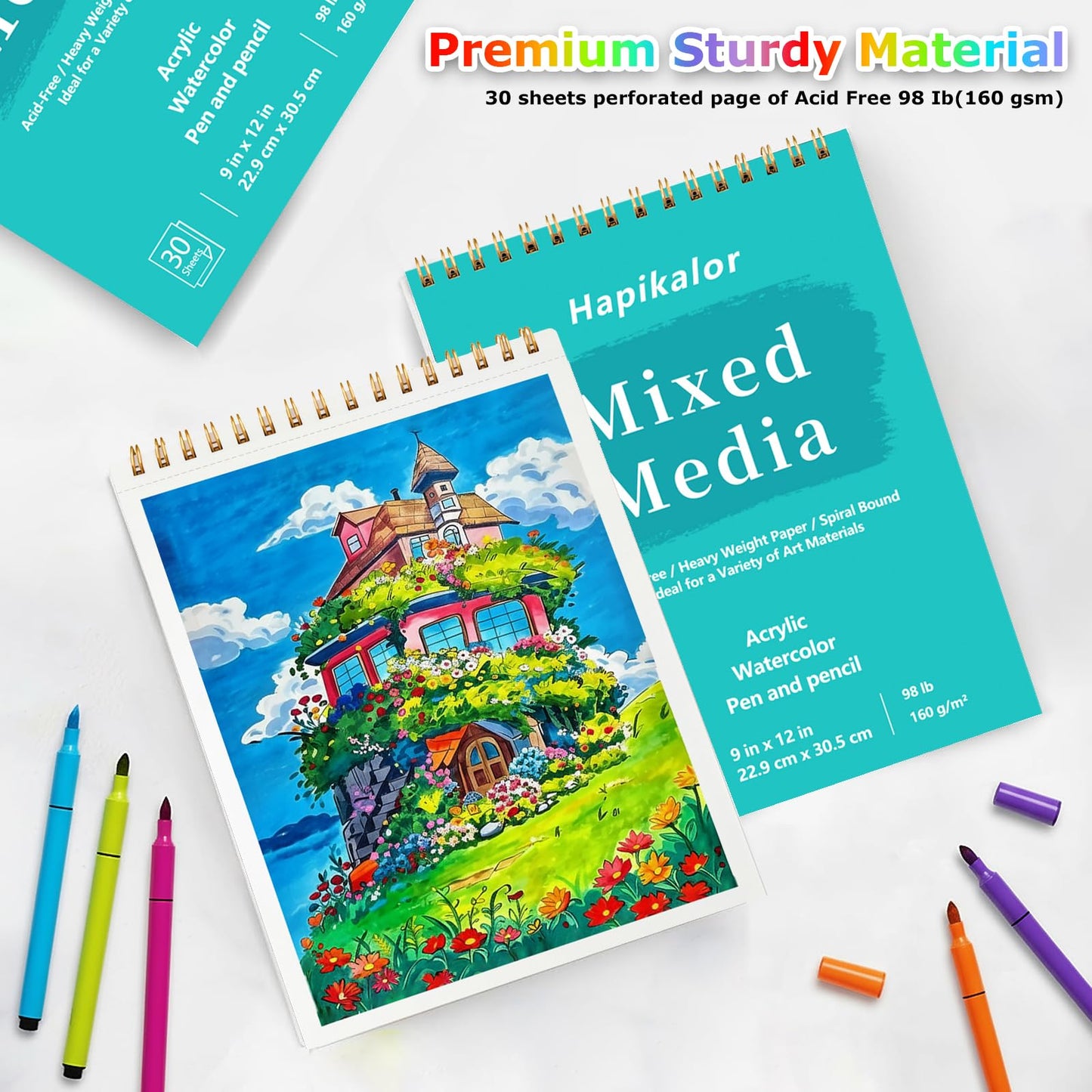 Sketch Book Mixed Media Pad - 9" x 12" Top Spiral Bound Sketch Pad, 30 Sheets 98lb/160gsm Acid-Free Drawing Paper, Art Supplies Sketchbook for Drawing, Sketching