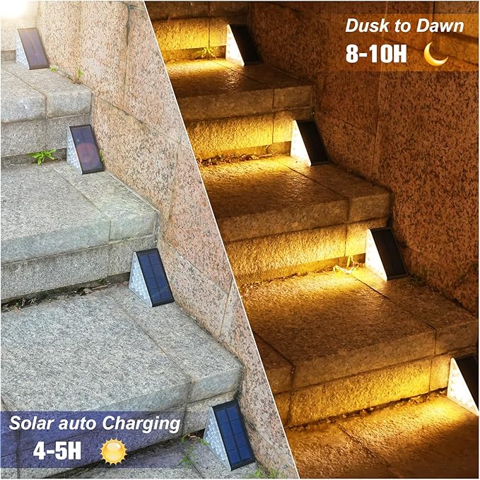 VOLISUN Solar Step Lights for Outside, Solar Stair Lights Outdoor Waterproof IP67, LED Outdoor Step Light, 80 Lumen, Deck Light for Outside Step, Front Porch and Patio(Black,6 Pack)