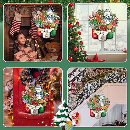 Boao Christmas Wall Door Sign Decor Christmas Snowman Door Hanger Decoration Winter Wood Sign for Xmas Winter Holidays Porch Front Door Home Kitchen Wall Decor