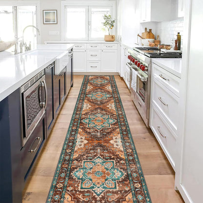 Pauwer Farmhouse Vintage Medallion Area Rug - 2x10, Soft Washable Kitchen Rug, Non Slip Floor Runner for Entryway, Laundry