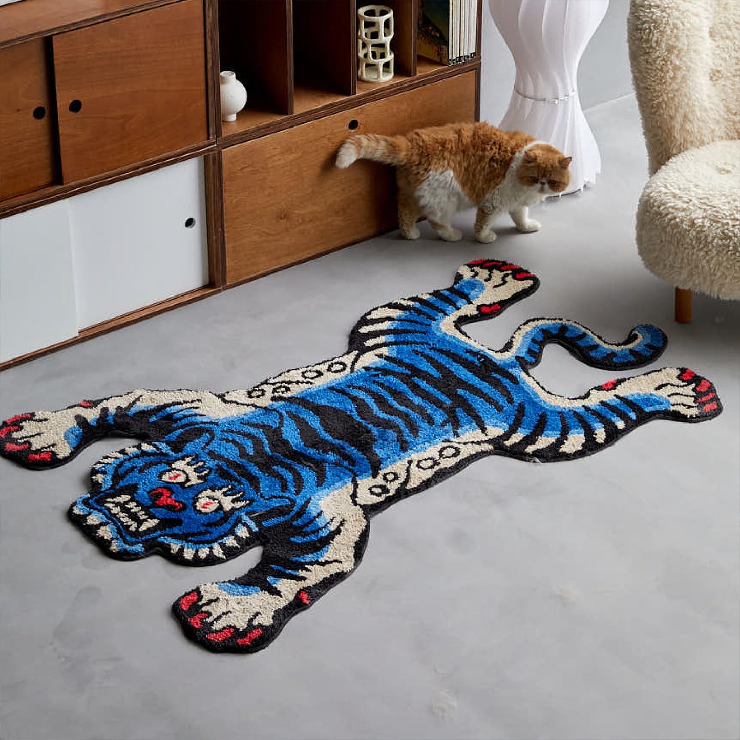 5x3.3 ft Tibetan Tiger Area Rug Tufted High Pile XLarge Indoor Machine Washable Carpet with Nonslip TPR Backing - Bedroom, Bathroom, Living & Dining Room Home Décor, Blue