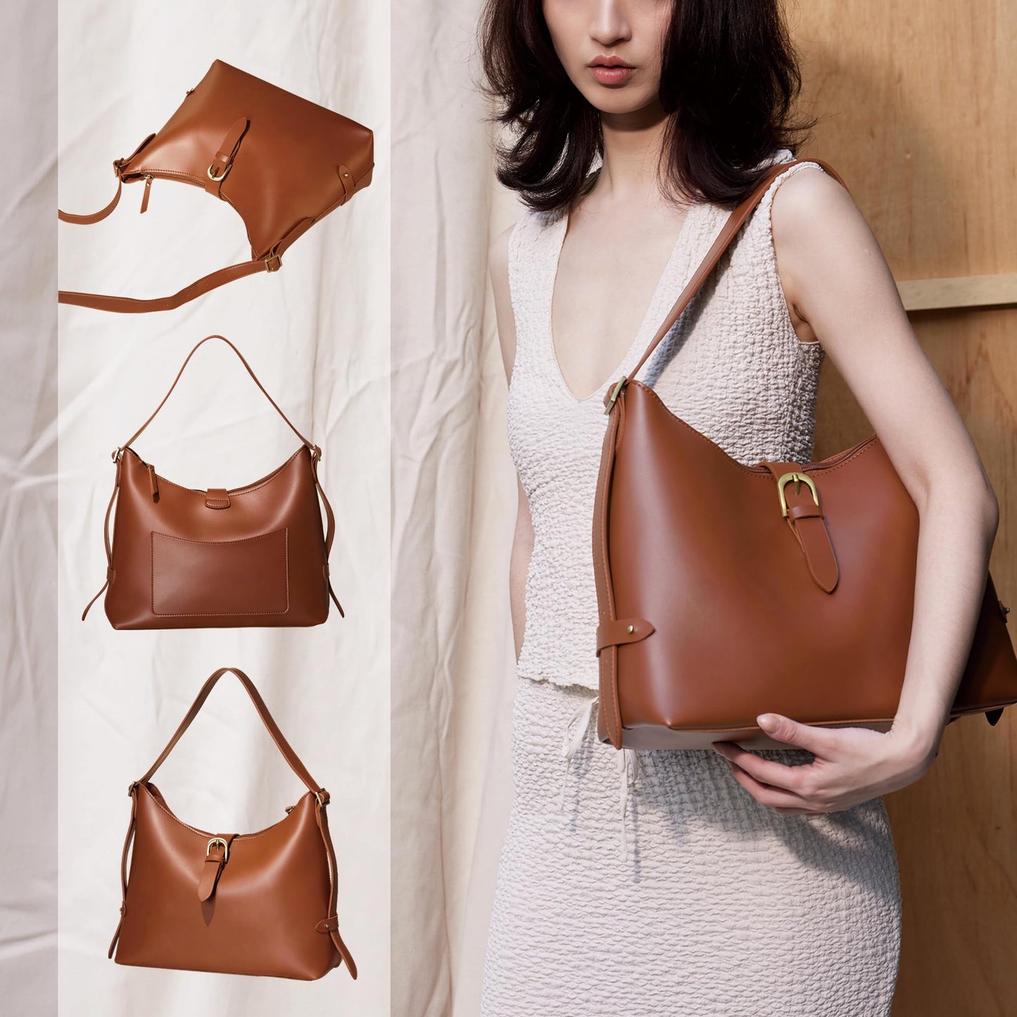 SUNLIGHT LEAVES Vintage Vegan Leather Tote Bag For Women (Red)